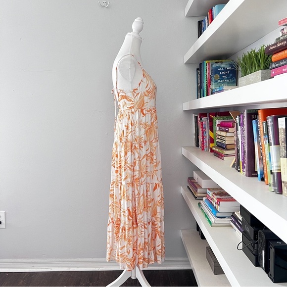 Abercrombie & Fitch Orange Linen Blend Tropical Leaf Print Maxi Dress Small - Picture 9 of 14